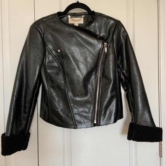 Women's Michael Kors Faux Leather Shearling Moto Jacket Black Size S - Picture 8 of 15